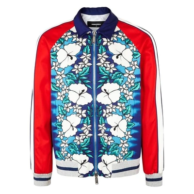 Shop Dsquared2 Floral-print Satin Bomber Jacket In Blue