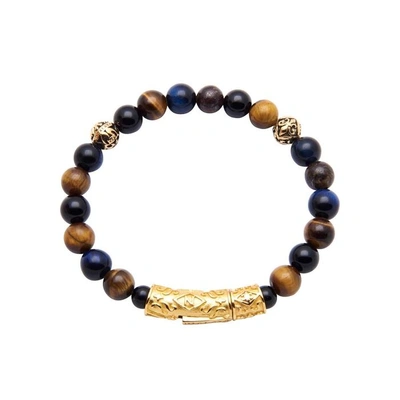Shop Nialaya Gold-plated Tiger Eye And Agate Beaded Bracelet In Multicoloured