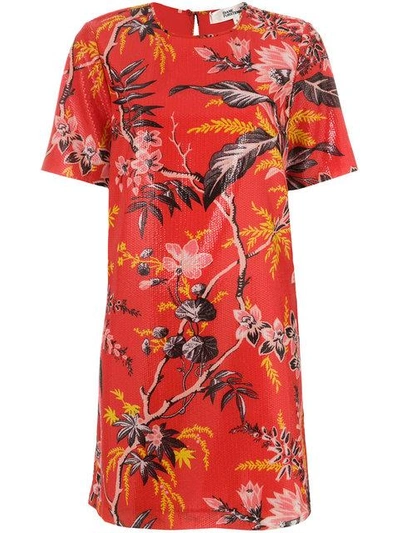 Shop Diane Von Furstenberg Waxed Floral Print Dress In Red