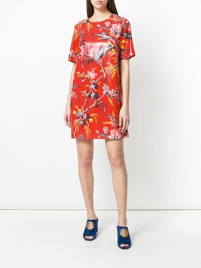 Shop Diane Von Furstenberg Waxed Floral Print Dress In Red