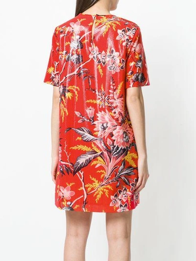 Shop Diane Von Furstenberg Waxed Floral Print Dress In Red