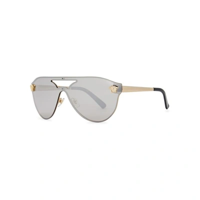 Shop Versace Gold Tone Aviator-style Sunglasses