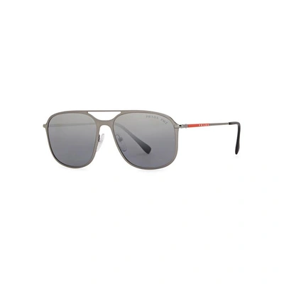 Shop Prada Gunmetal Aviator-style Sunglasses