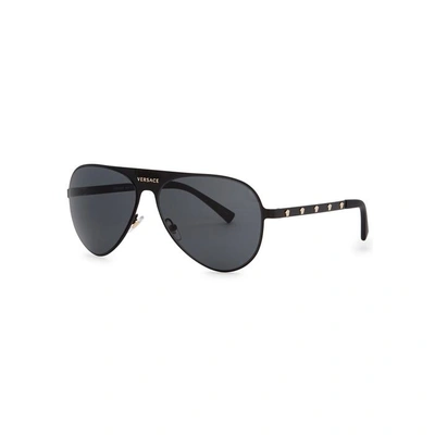 Shop Versace Matte Black Aviator-style Sunglasses