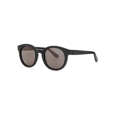 Shop Saint Laurent Slm15 Black Round-frame Sunglasses