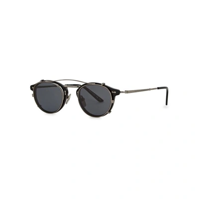 Shop Gucci Silver Tone Oval-frame Sunglasses In Black