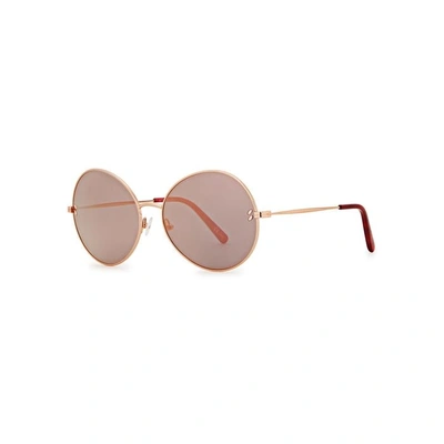 Shop Stella Mccartney Rose Gold Tone Round-frame Sunglasses