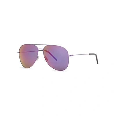 Shop Saint Laurent Classic 11 Purple Aviator-style Sunglasses