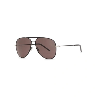 Shop Saint Laurent Classic 11 Black Aviator-style Sunglasses