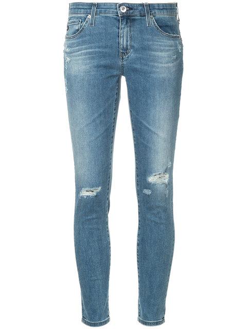 Ag Jeans Distressed Leg Five-pocket Cropped Skinny Jeans - Blue | ModeSens