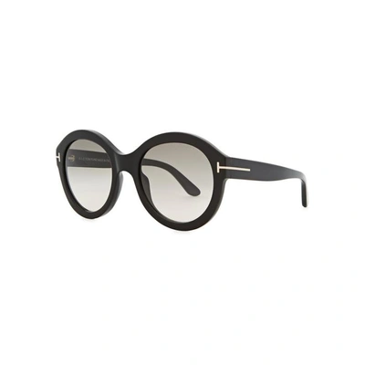 Shop Tom Ford Kelly Black Round-frame Sunglasses