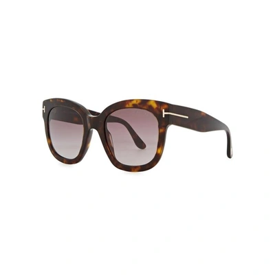 Shop Tom Ford Beatrix Tortoiseshell Square-frame Sunglasses In Havana
