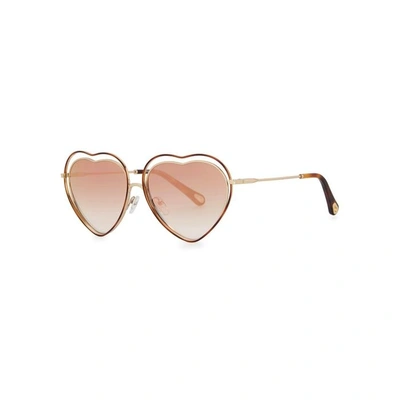Shop Chloé Poppy Heart-shaped Sunglasses In Brown