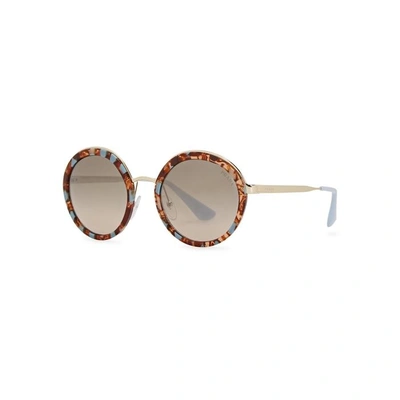 Shop Prada Tortoiseshell Round-frame Sunglasses In Brown