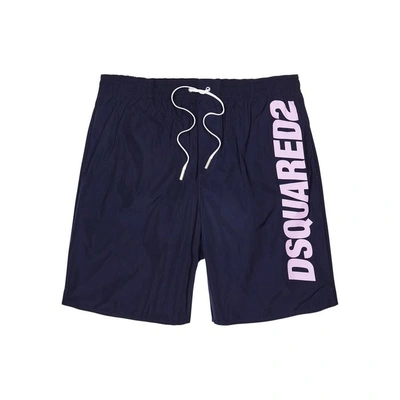 Shop Dsquared2 Navy Logo-print Swim Shorts