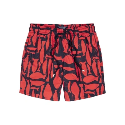 Shop Vilebrequin Silex Fishes Printed Swim Shorts In Red