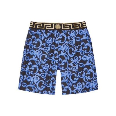 Shop Versace Blue Baroque-print Swim Shorts