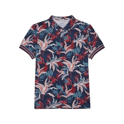 Shop Moncler Leaf-print Piqué Cotton Polo Shirt In Multicoloured