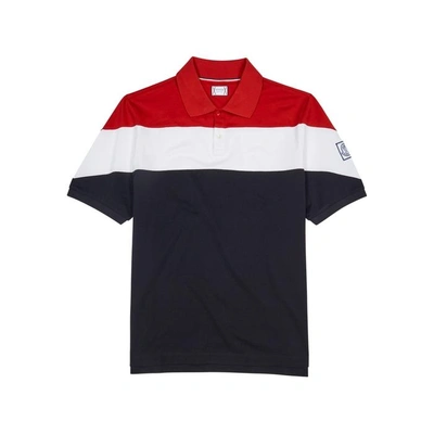 Shop Moncler Colour-block Piqué Cotton Polo Shirt In Navy