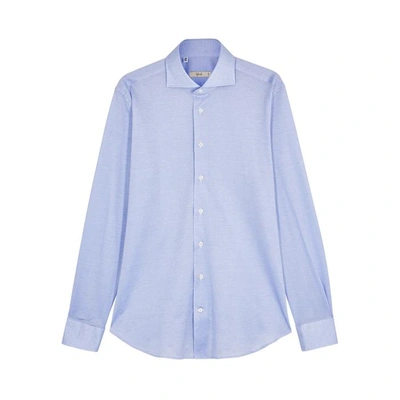 Shop Cifonelli Aspen Light Blue Piqué Cotton Shirt