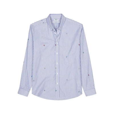 Shop Kenzo Striped Embroidered Cotton Shirt In Multicoloured