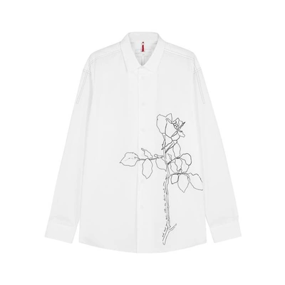 Shop Oamc Flower-embroidered Cotton Shirt In White