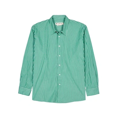 Shop Marni Oversized Striped Poplin Shirt In Green