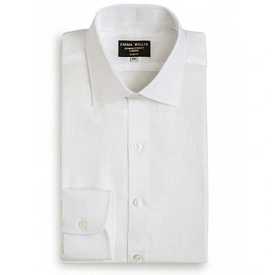Shop Emma Willis White Linen Slim Fit Single Cuff Shirt