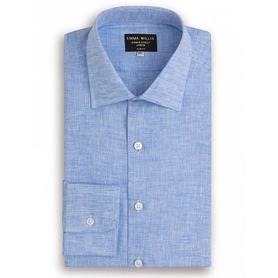 Shop Emma Willis Gesso Blue Linen Slim Fit Single Cuff Shirt