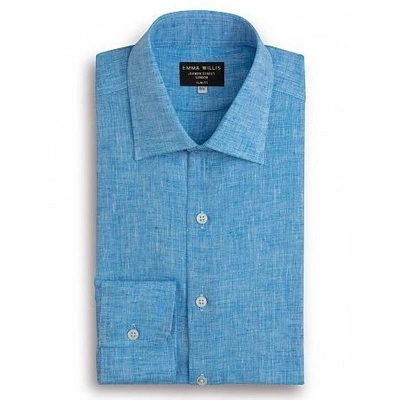Shop Emma Willis Turquoise Linen Slim Fit Single Cuff Shirt