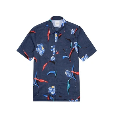 Shop Paul Smith Navy Printed Cotton Shirt In Blue