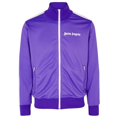 Shop Palm Angels Purple Zipped Jersey Sweatshirt