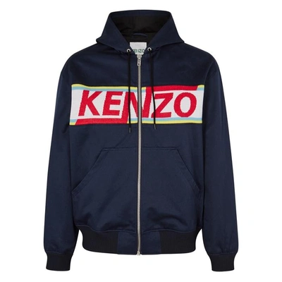 Shop Kenzo Logo-intarsia Cotton Jacket In Blue