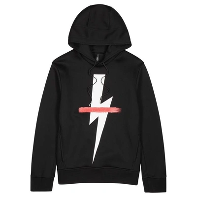 Shop Neil Barrett Lightning-print Hooded Neoprene Sweatshirt In Black