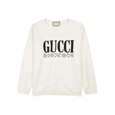 Shop Gucci Cities Logo-print Cotton Sweatshirt In White