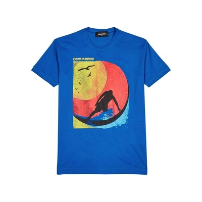 Shop Dsquared2 Surfer-print Cotton T-shirt In Blue