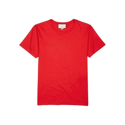 Shop Gucci Red Logo-print Cotton T-shirt