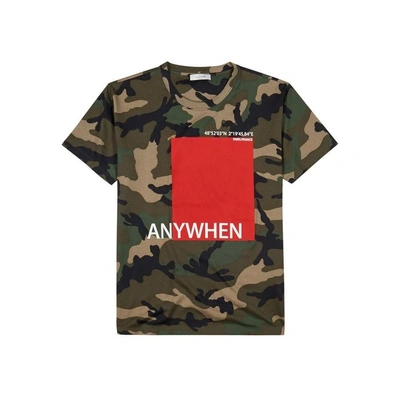 Shop Valentino Anywhen Camouflage Cotton T-shirt In Khaki
