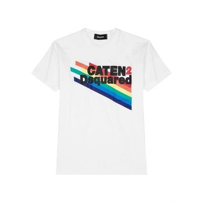 Shop Dsquared2 Caten Rainbow Printed Cotton T-shirt In White