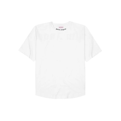 Shop Palm Angels Logo Neck White Cotton T-shirt