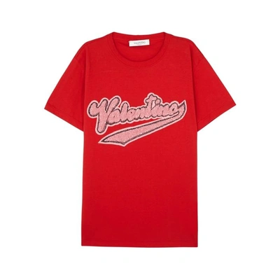 Shop Valentino Red Logo-embellished Cotton T-shirt