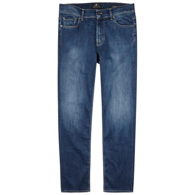 Shop 7 For All Mankind Luxe Performance Straight-leg Jeans In Mid Blu