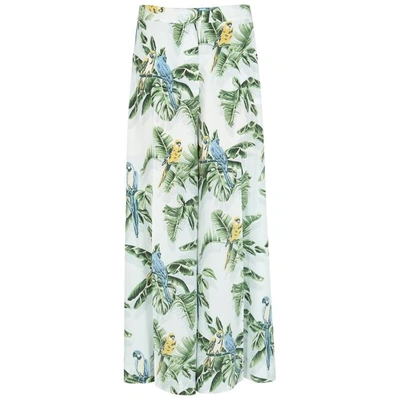 Shop Stella Mccartney Pale Blue Bird-print Silk Trousers