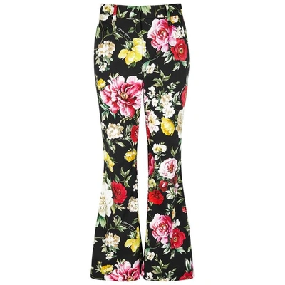 Shop Dolce & Gabbana Floral-print Cropped Kick-flare Trousers