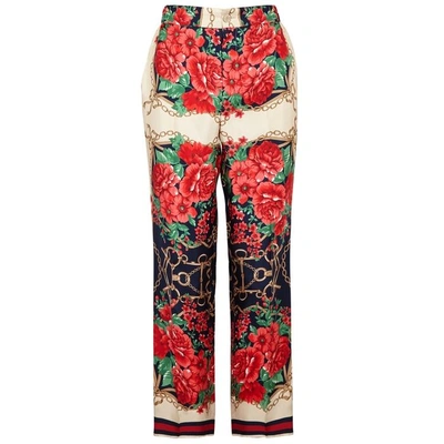 Shop Gucci Cropped Printed Wide-leg Trousers