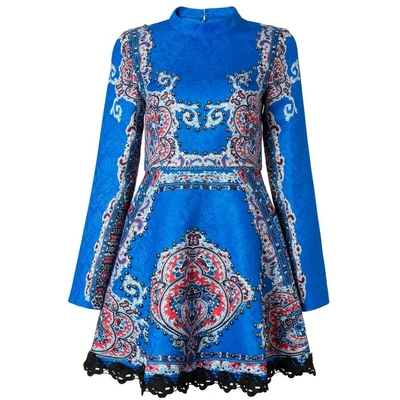 Shop Comino Couture Electric Blue High Neck Skater Vintage Dress With Sleeves