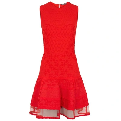 Shop Alexander Mcqueen Red Jacquard Stretch-knit Dress