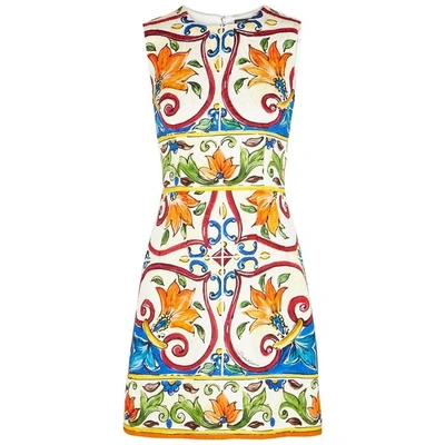 Shop Dolce & Gabbana Printed Cotton Blend Dress In Multicoloured
