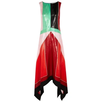 Shop Diane Von Furstenberg Colour-block Asymmetric Silk-blend Dress In Red
