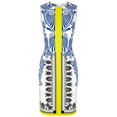 Shop Versace White Printed Dress In White And Blue